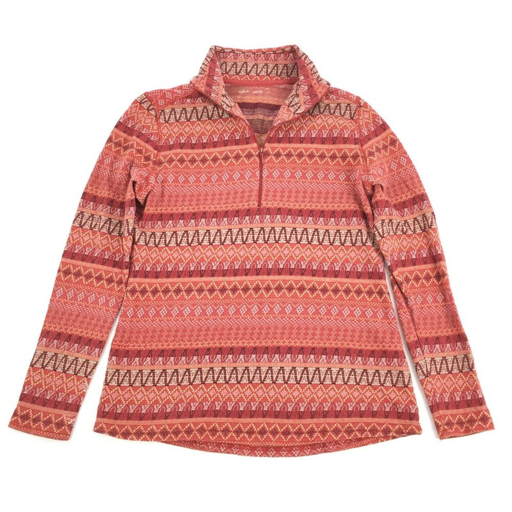 Woolrich Aztec Print Quarter Zip Pullover Jacket Top Medium Womens Red Orange M